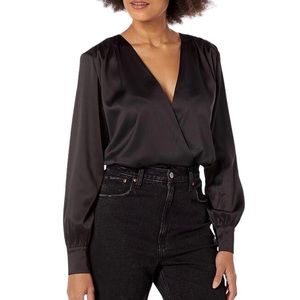 Steve Madden | Black Silky Deep V-neck Wrap Bodysuit, Women's Small, NWT